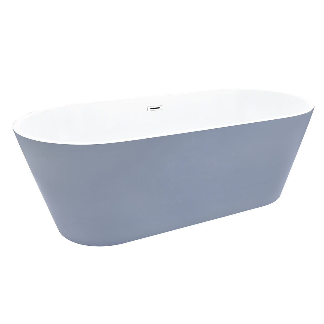 Szany 67" x 32" Flatbottom Freestanding Acrylic Soaking Bathtub in Glossy Gray with Drain and Overflow