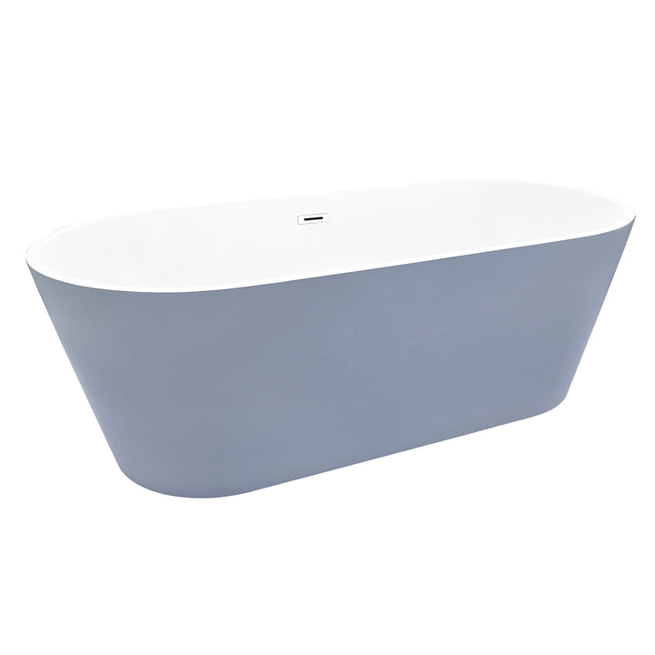 Szany 67" x 32" Flatbottom Freestanding Acrylic Soaking Bathtub in Glossy Gray with Drain and Overflow