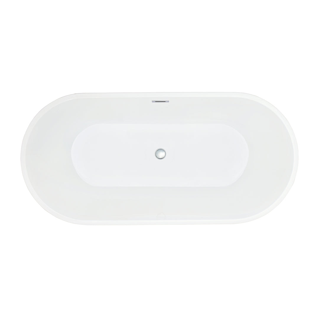 Szany 67" x 32" Flatbottom Freestanding Acrylic Soaking Bathtub in Glossy Gray with Drain and Overflow