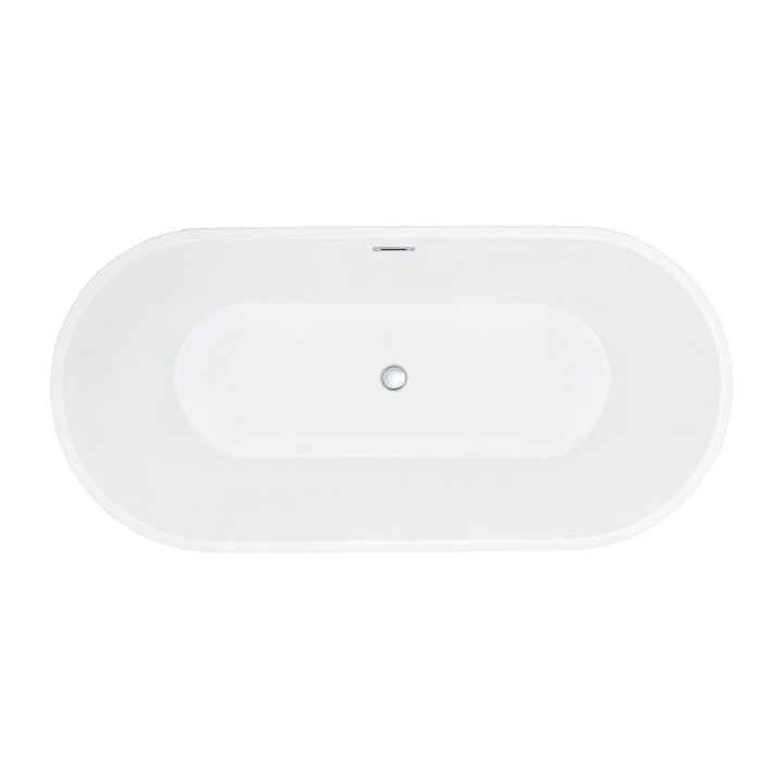 Szany 67" x 32" Flatbottom Freestanding Acrylic Soaking Bathtub in Glossy Gray with Drain and Overflow