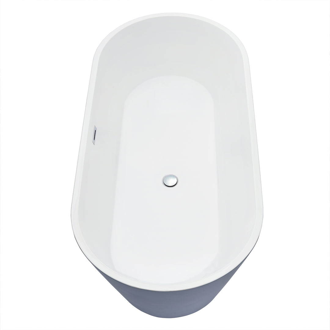 Szany 67" x 32" Flatbottom Freestanding Acrylic Soaking Bathtub in Glossy Gray with Drain and Overflow