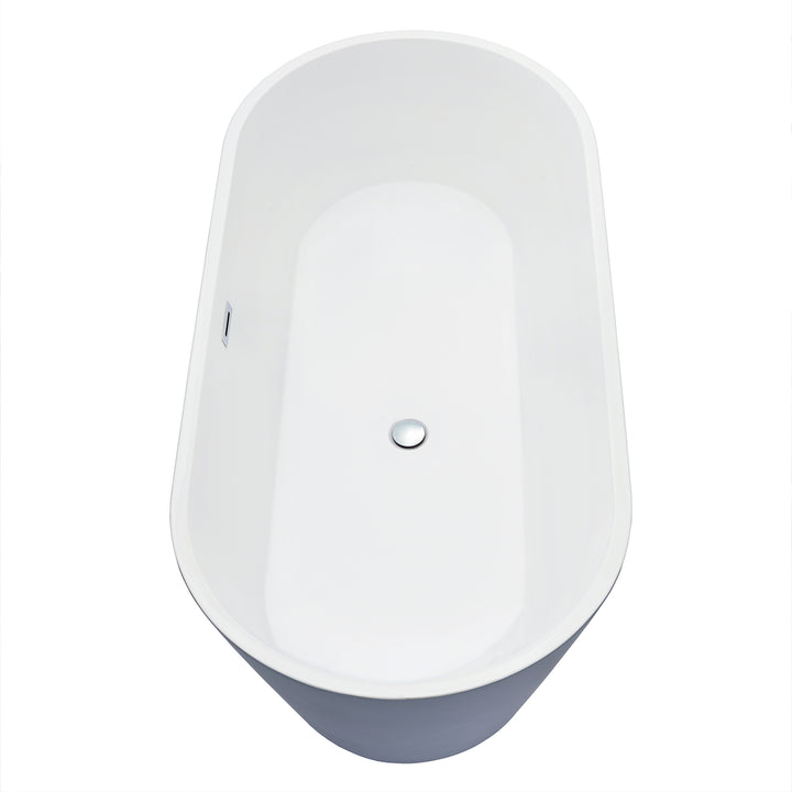 Szany 67" x 32" Flatbottom Freestanding Acrylic Soaking Bathtub in Glossy Gray with Drain and Overflow