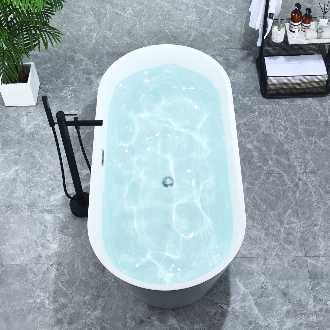 Szany 67" x 32" Flatbottom Freestanding Acrylic Soaking Bathtub in Glossy Gray with Drain and Overflow