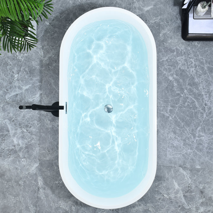 Szany 67" x 32" Flatbottom Freestanding Acrylic Soaking Bathtub in Glossy Gray with Drain and Overflow