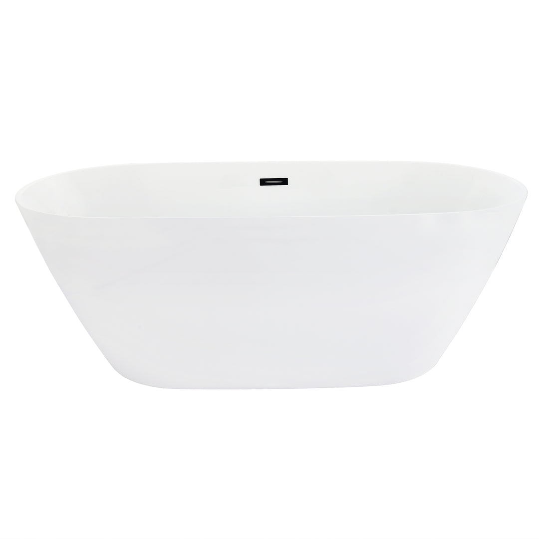 Tazlar 63" x 28" Flatbottom Freestanding Acrylic Soaking Bathtub in Glossy White with Drain and Overflow