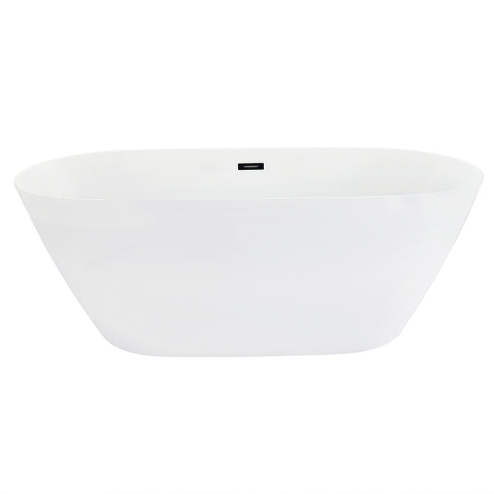 Tazlar 63" x 28" Flatbottom Freestanding Acrylic Soaking Bathtub in Glossy White with Drain and Overflow