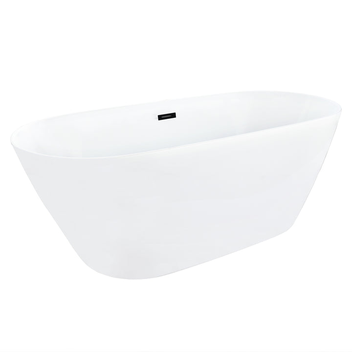 Tazlar 63" x 28" Flatbottom Freestanding Acrylic Soaking Bathtub in Glossy White with Drain and Overflow