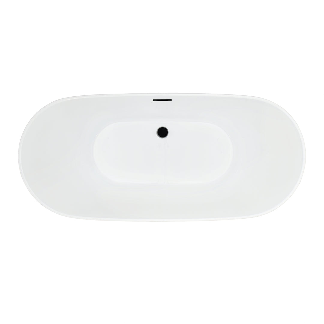 Tazlar 63" x 28" Flatbottom Freestanding Acrylic Soaking Bathtub in Glossy White with Drain and Overflow
