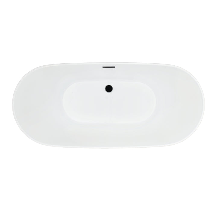Tazlar 63" x 28" Flatbottom Freestanding Acrylic Soaking Bathtub in Glossy White with Drain and Overflow