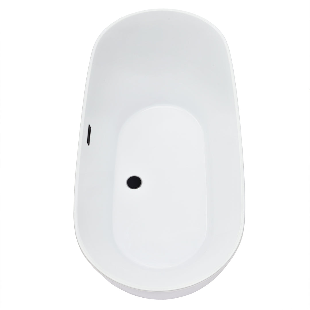 Tazlar 63" x 28" Flatbottom Freestanding Acrylic Soaking Bathtub in Glossy White with Drain and Overflow