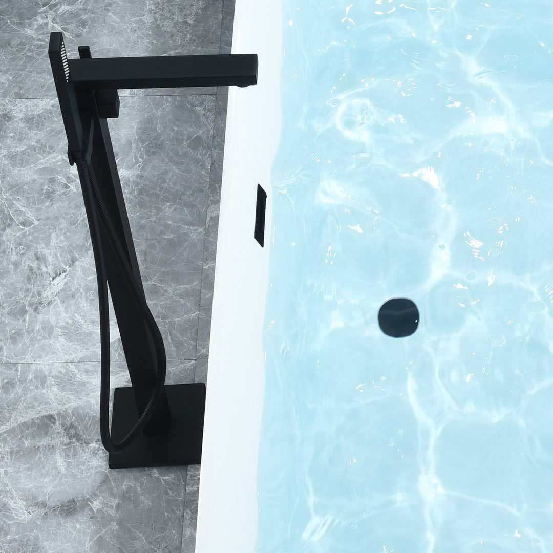 Carani 65" x 28" Flatbottom Freestanding Acrylic Soaking Bathtub in Glossy White with Drain and Overflow
