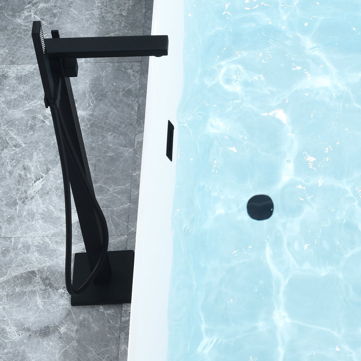 Carani 65" x 28" Flatbottom Freestanding Acrylic Soaking Bathtub in Glossy White with Drain and Overflow