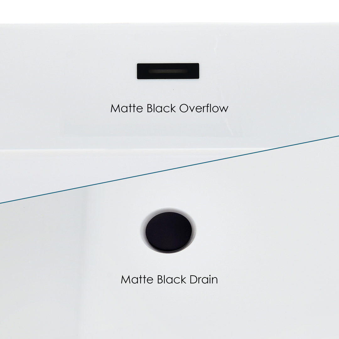 Carani 65" x 28" Flatbottom Freestanding Acrylic Soaking Bathtub in Glossy White with Drain and Overflow