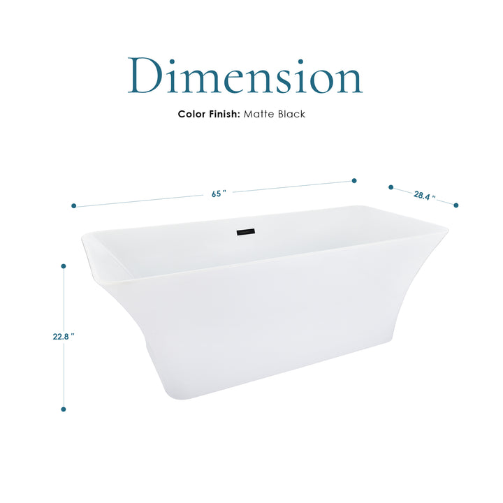 Carani 65" x 28" Flatbottom Freestanding Acrylic Soaking Bathtub in Glossy White with Drain and Overflow