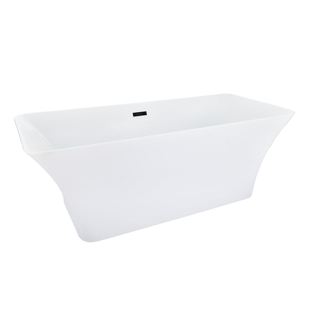 Carani 65" x 28" Flatbottom Freestanding Acrylic Soaking Bathtub in Glossy White with Drain and Overflow