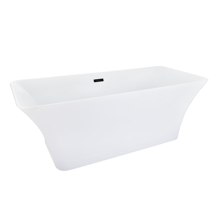 Carani 65" x 28" Flatbottom Freestanding Acrylic Soaking Bathtub in Glossy White with Drain and Overflow