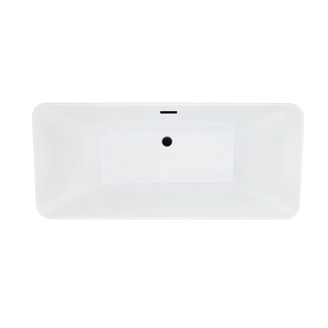 Carani 65" x 28" Flatbottom Freestanding Acrylic Soaking Bathtub in Glossy White with Drain and Overflow