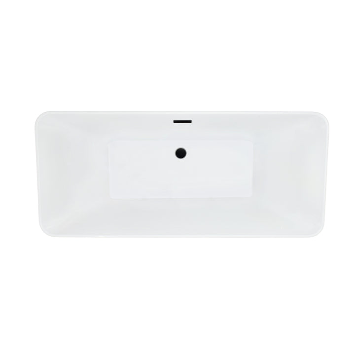 Carani 65" x 28" Flatbottom Freestanding Acrylic Soaking Bathtub in Glossy White with Drain and Overflow