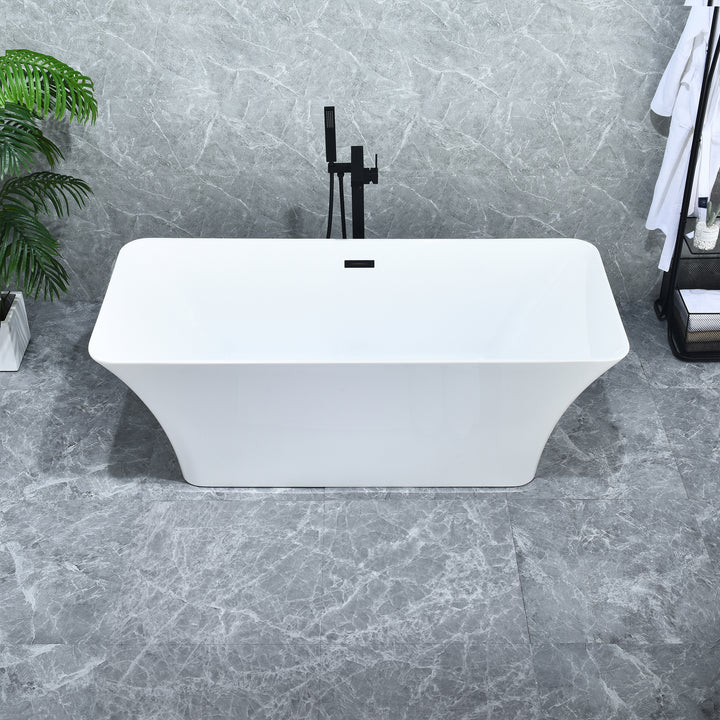 Carani 65" x 28" Flatbottom Freestanding Acrylic Soaking Bathtub in Glossy White with Drain and Overflow