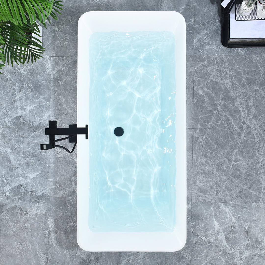 Carani 65" x 28" Flatbottom Freestanding Acrylic Soaking Bathtub in Glossy White with Drain and Overflow