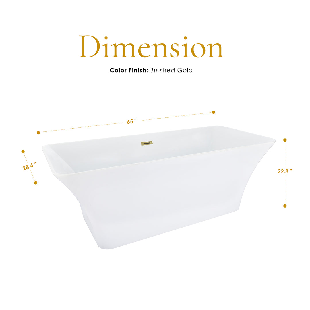 Carani 65" x 28" Flatbottom Freestanding Acrylic Soaking Bathtub in Glossy White with Drain and Overflow