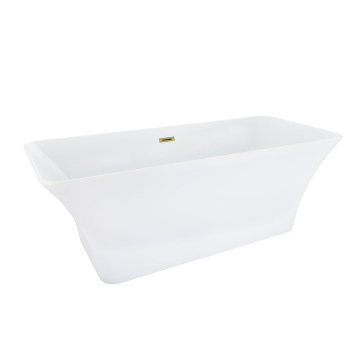 Carani 65" x 28" Flatbottom Freestanding Acrylic Soaking Bathtub in Glossy White with Drain and Overflow