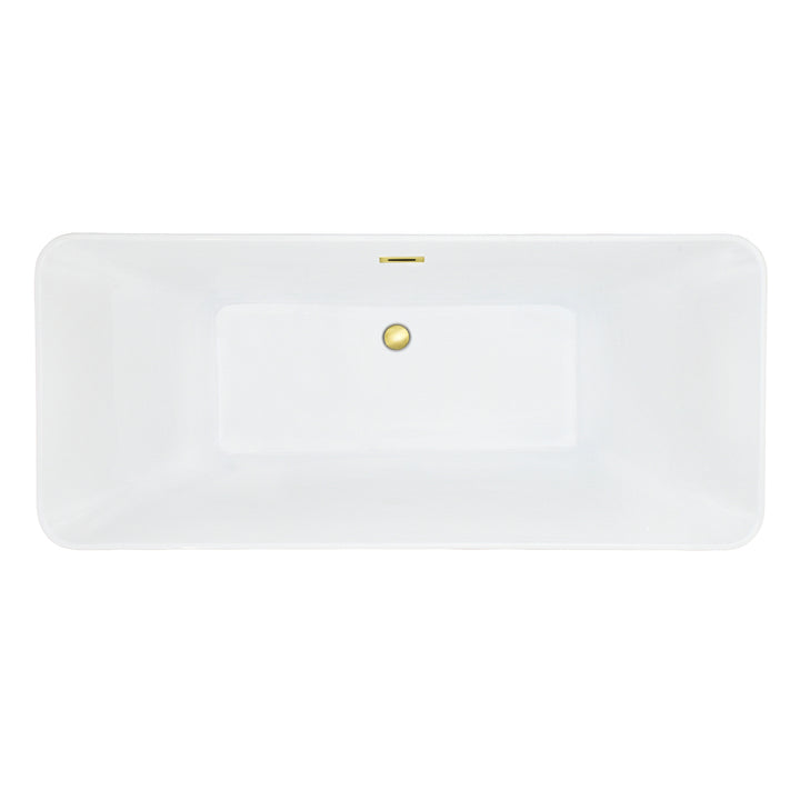 Carani 65" x 28" Flatbottom Freestanding Acrylic Soaking Bathtub in Glossy White with Drain and Overflow