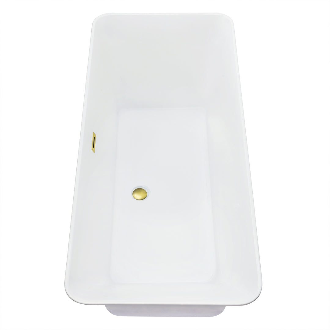 Carani 65" x 28" Flatbottom Freestanding Acrylic Soaking Bathtub in Glossy White with Drain and Overflow