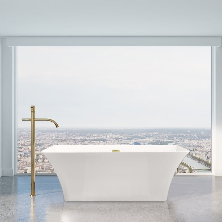 Carani 65" x 28" Flatbottom Freestanding Acrylic Soaking Bathtub in Glossy White with Drain and Overflow