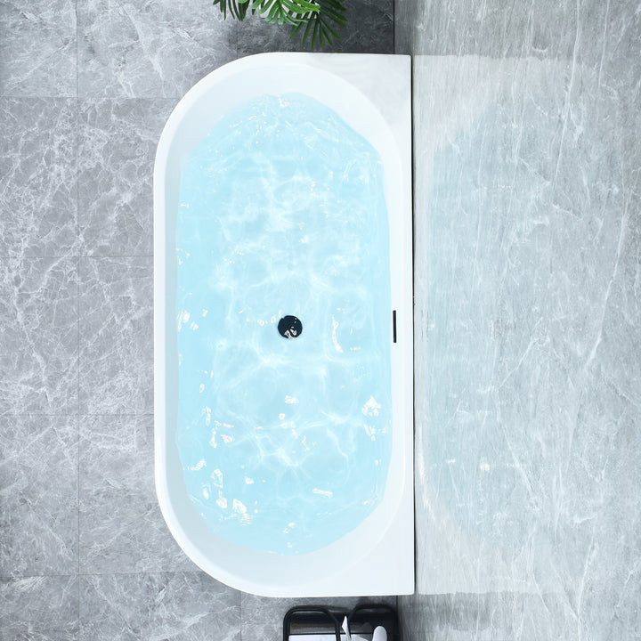 Satchi 67" x 32" Flatbottom Freestanding Acrylic Soaking Bathtub in Glossy White with Drain and Overflow