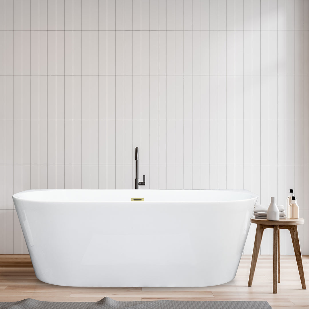 Satchi 67" x 32" Flatbottom Freestanding Acrylic Soaking Bathtub in Glossy White with Drain and Overflow