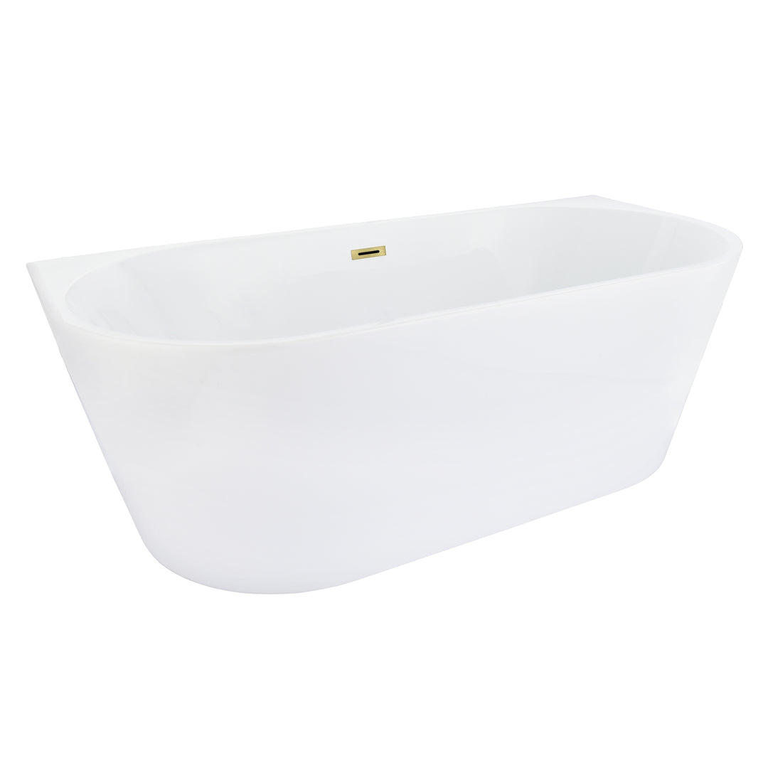 Satchi 67" x 32" Flatbottom Freestanding Acrylic Soaking Bathtub in Glossy White with Drain and Overflow