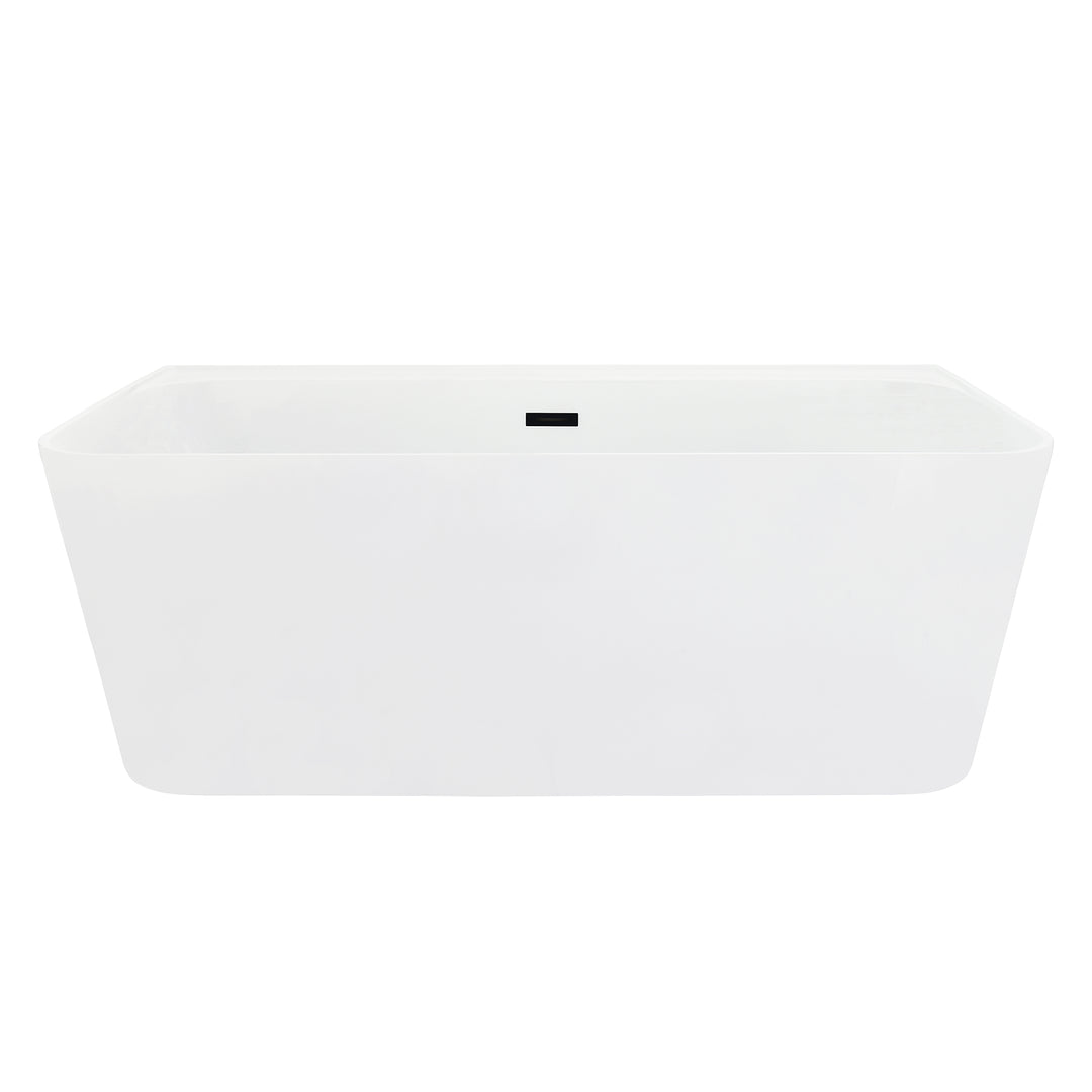 Groda 63" x 30" Flatbottom Freestanding Acrylic Soaking Bathtub in Glossy White with Drain and Overflow