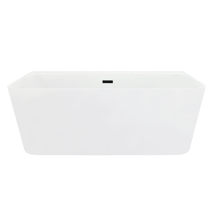 Groda 63" x 30" Flatbottom Freestanding Acrylic Soaking Bathtub in Glossy White with Drain and Overflow