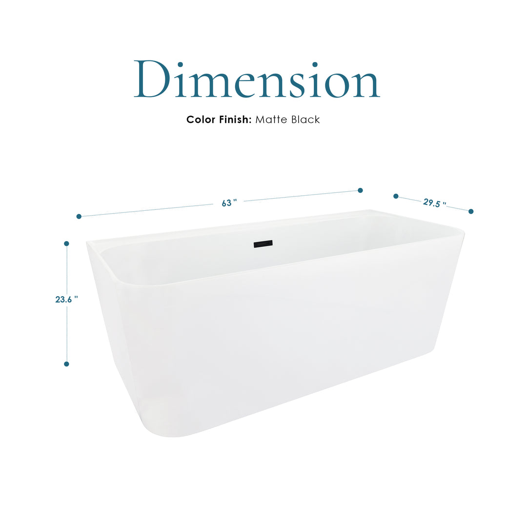 Groda 63" x 30" Flatbottom Freestanding Acrylic Soaking Bathtub in Glossy White with Drain and Overflow