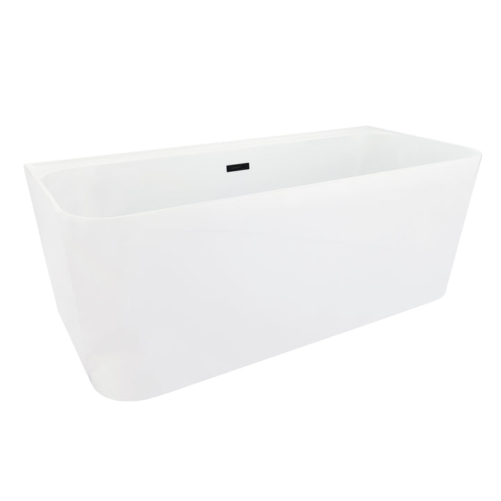 Groda 63" x 30" Flatbottom Freestanding Acrylic Soaking Bathtub in Glossy White with Drain and Overflow