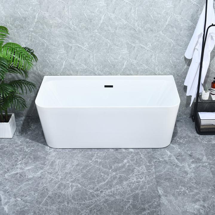 Groda 63" x 30" Flatbottom Freestanding Acrylic Soaking Bathtub in Glossy White with Drain and Overflow