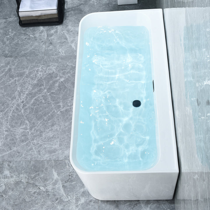 Groda 63" x 30" Flatbottom Freestanding Acrylic Soaking Bathtub in Glossy White with Drain and Overflow
