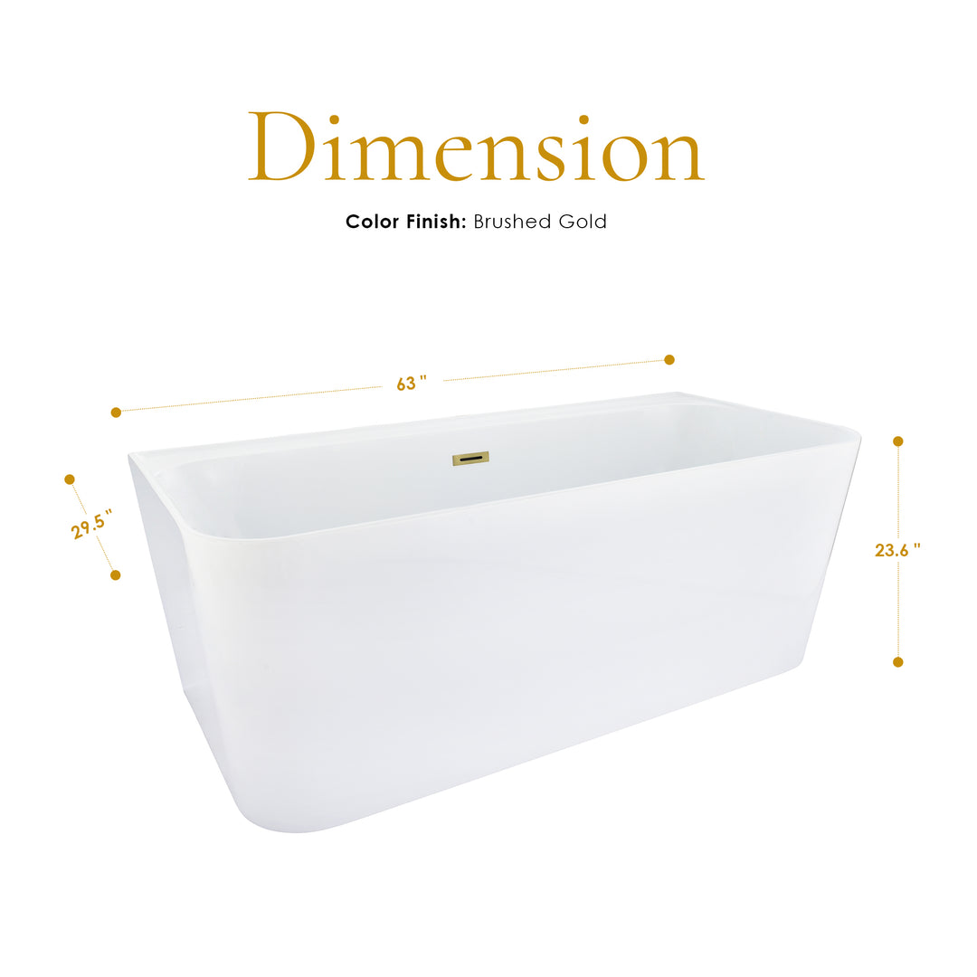 Groda 63" x 30" Flatbottom Freestanding Acrylic Soaking Bathtub in Glossy White with Drain and Overflow
