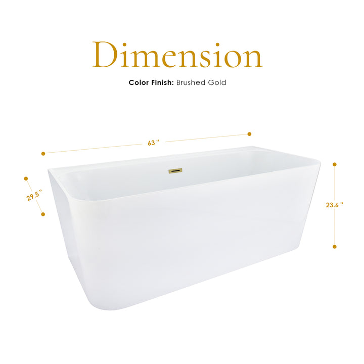 Groda 63" x 30" Flatbottom Freestanding Acrylic Soaking Bathtub in Glossy White with Drain and Overflow