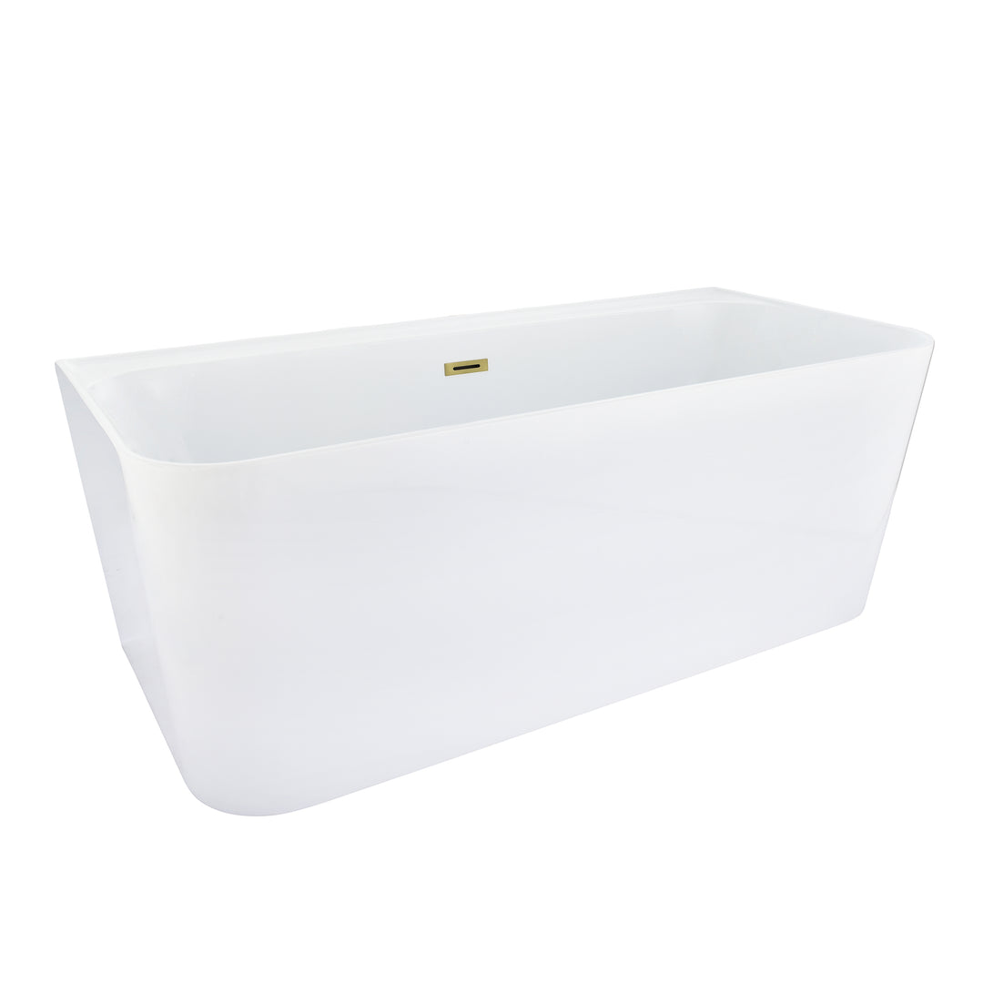 Groda 63" x 30" Flatbottom Freestanding Acrylic Soaking Bathtub in Glossy White with Drain and Overflow