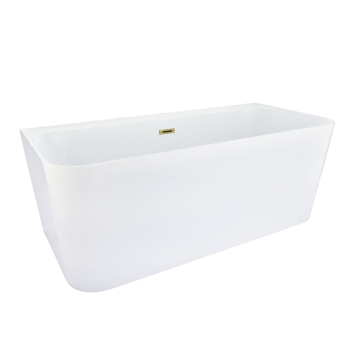 Groda 63" x 30" Flatbottom Freestanding Acrylic Soaking Bathtub in Glossy White with Drain and Overflow