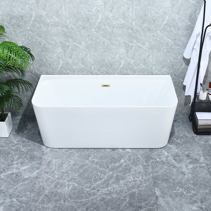 Groda 63" x 30" Flatbottom Freestanding Acrylic Soaking Bathtub in Glossy White with Drain and Overflow