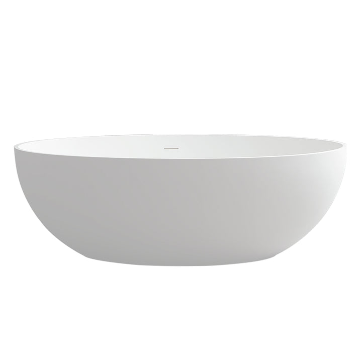 Cacciar 67" x 39" Solid Surface Soaking Bathtub in Matte White with Matte White Drain and Integrated Overflow