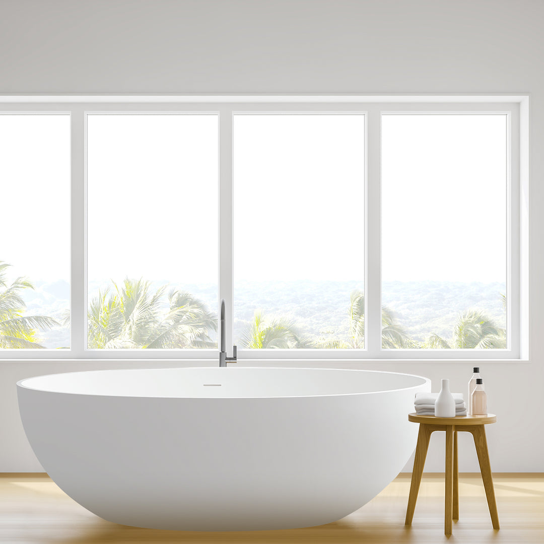 Cacciar 67" x 39" Solid Surface Soaking Bathtub in Matte White with Matte White Drain and Integrated Overflow