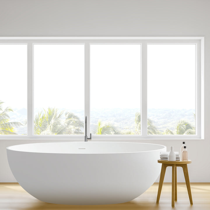 Cacciar 67" x 39" Solid Surface Soaking Bathtub in Matte White with Matte White Drain and Integrated Overflow