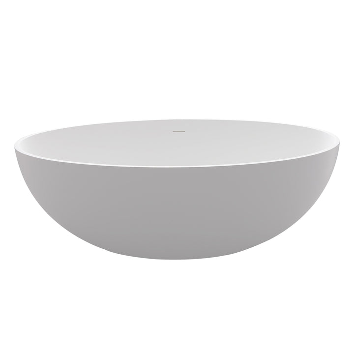 Cacciar 67" x 39" Solid Surface Soaking Bathtub in Matte White with Matte White Drain and Integrated Overflow