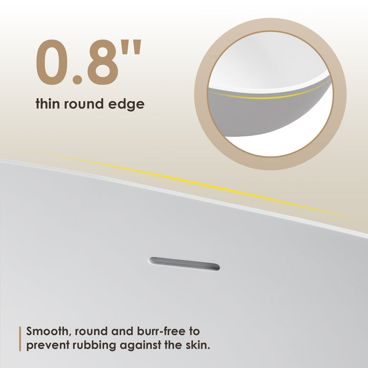 Cacciar 67" x 39" Solid Surface Soaking Bathtub in Matte White with Matte White Drain and Integrated Overflow