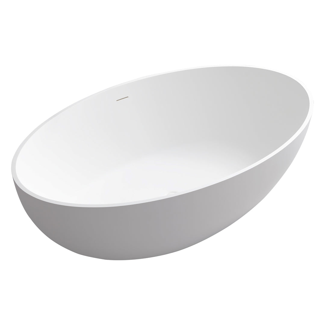 Cacciar 67" x 39" Solid Surface Soaking Bathtub in Matte White with Matte White Drain and Integrated Overflow