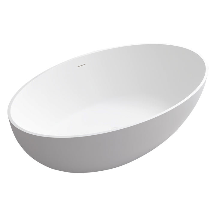 Cacciar 67" x 39" Solid Surface Soaking Bathtub in Matte White with Matte White Drain and Integrated Overflow